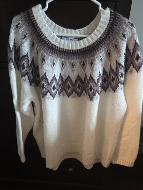Old Navy Cream and Brown Fair Isle Crewneck Sweater
